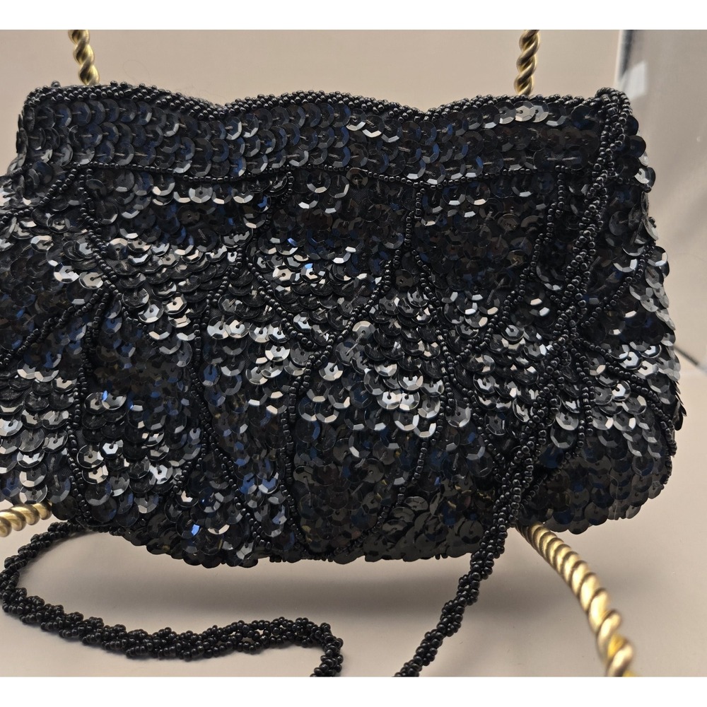 Vintage 80's La Regale Beaded Sequined Evening Bag 44"‎ Strap B#24